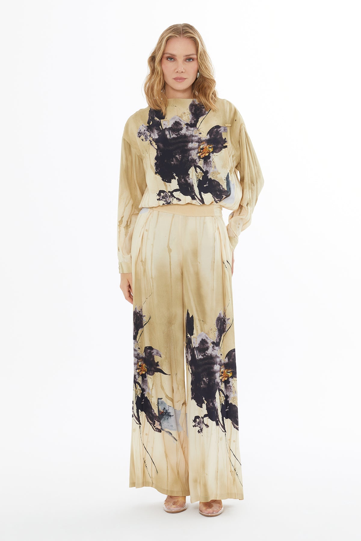 Printed Trousers with Waistband Detail