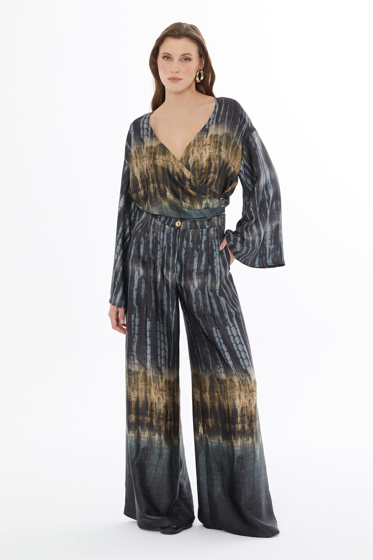 Printed Pleated-Detail Relaxed-Fit Trousers