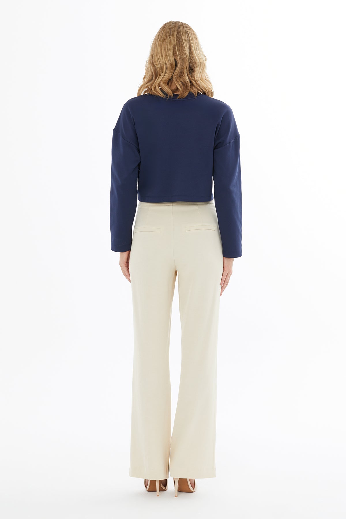 Navy Crop Blouse with Bead Details