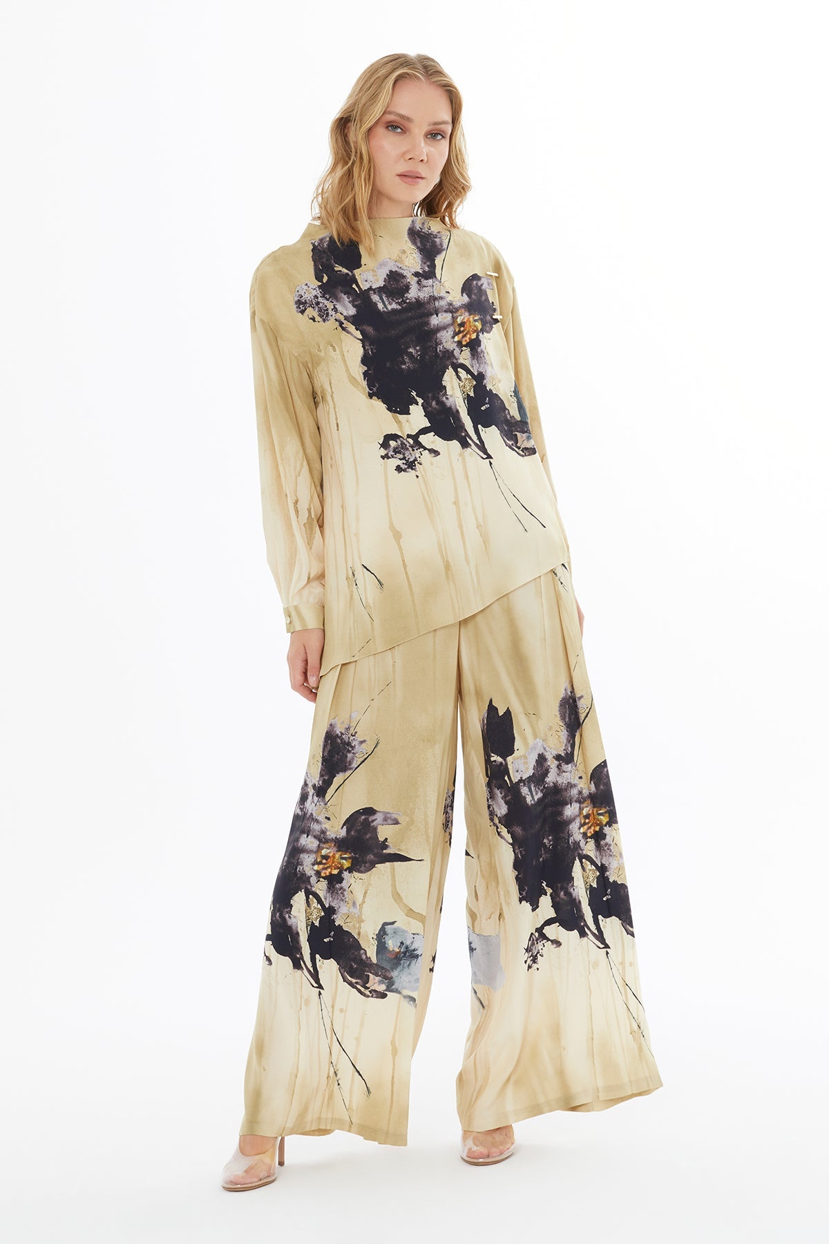 Printed Boat-Neck Blouse