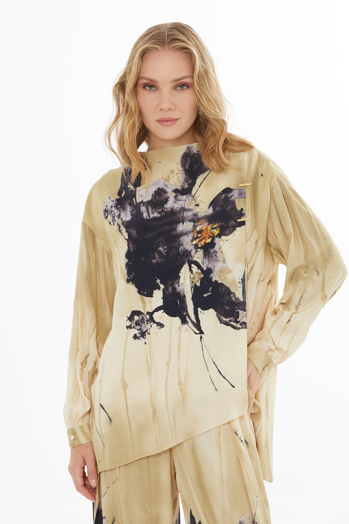Printed Boat-Neck Blouse