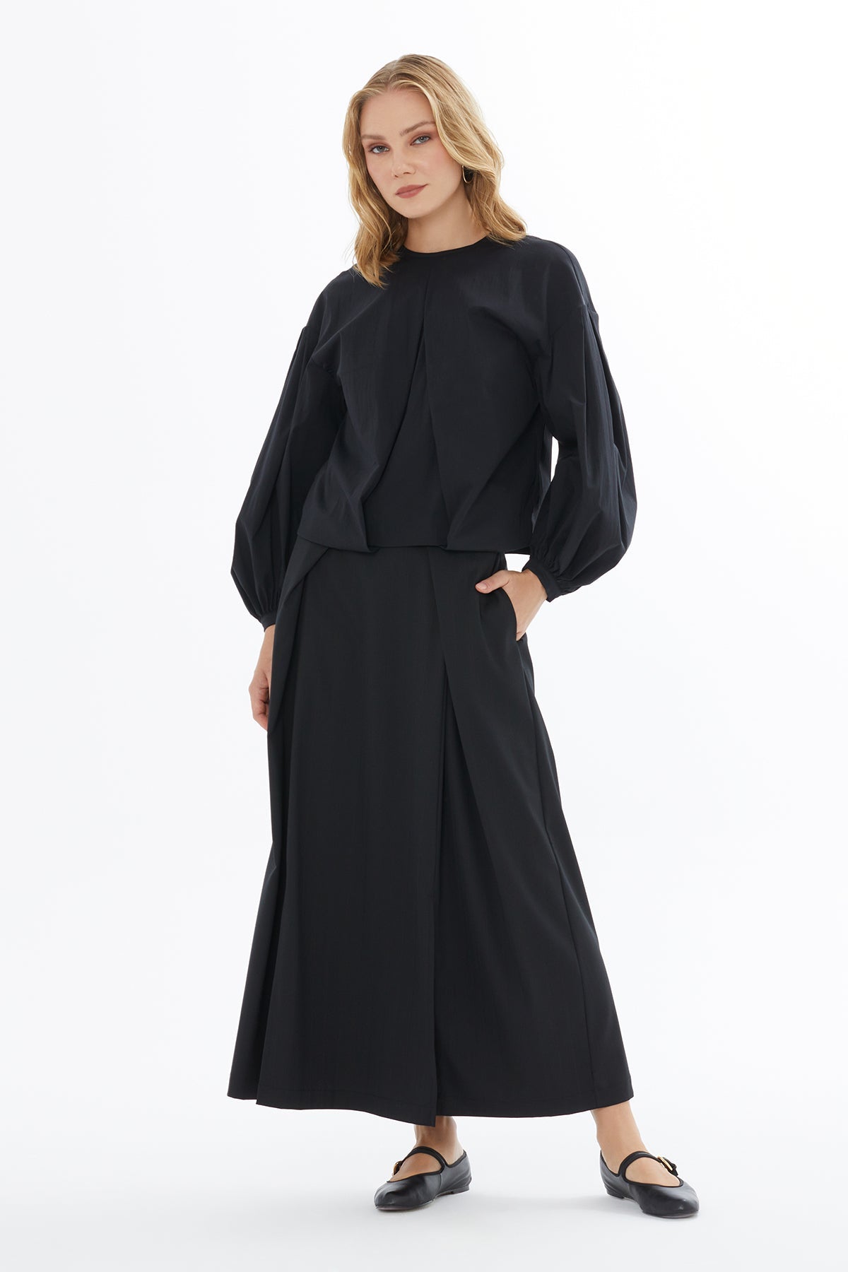 Black Blouse with Balloon Sleeves