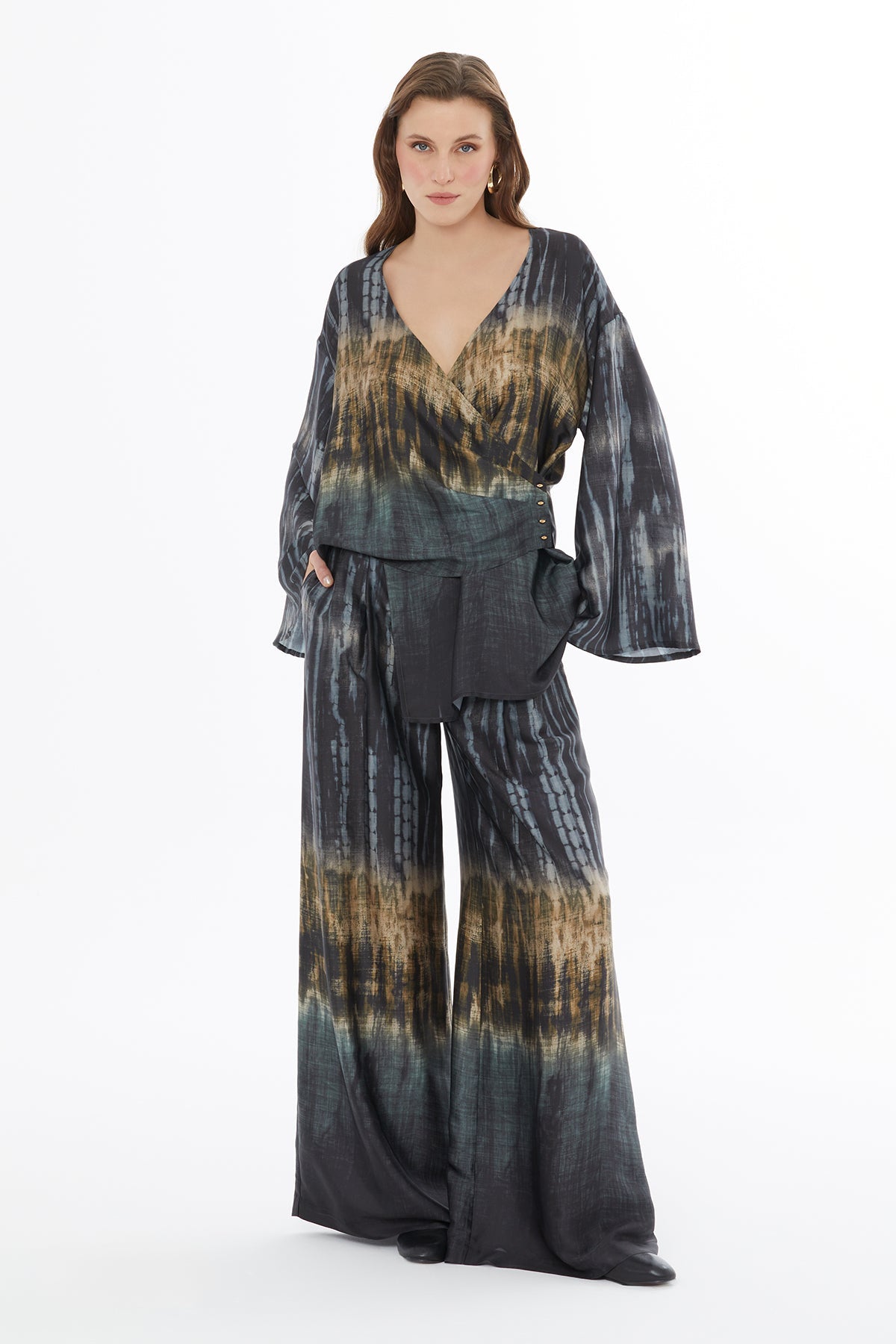 Printed Wrap-Around Blouse