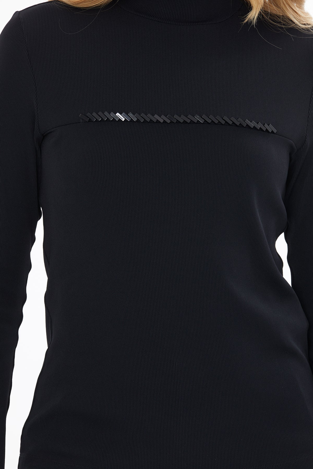 Black Beaded-Detail Turtleneck Blouse