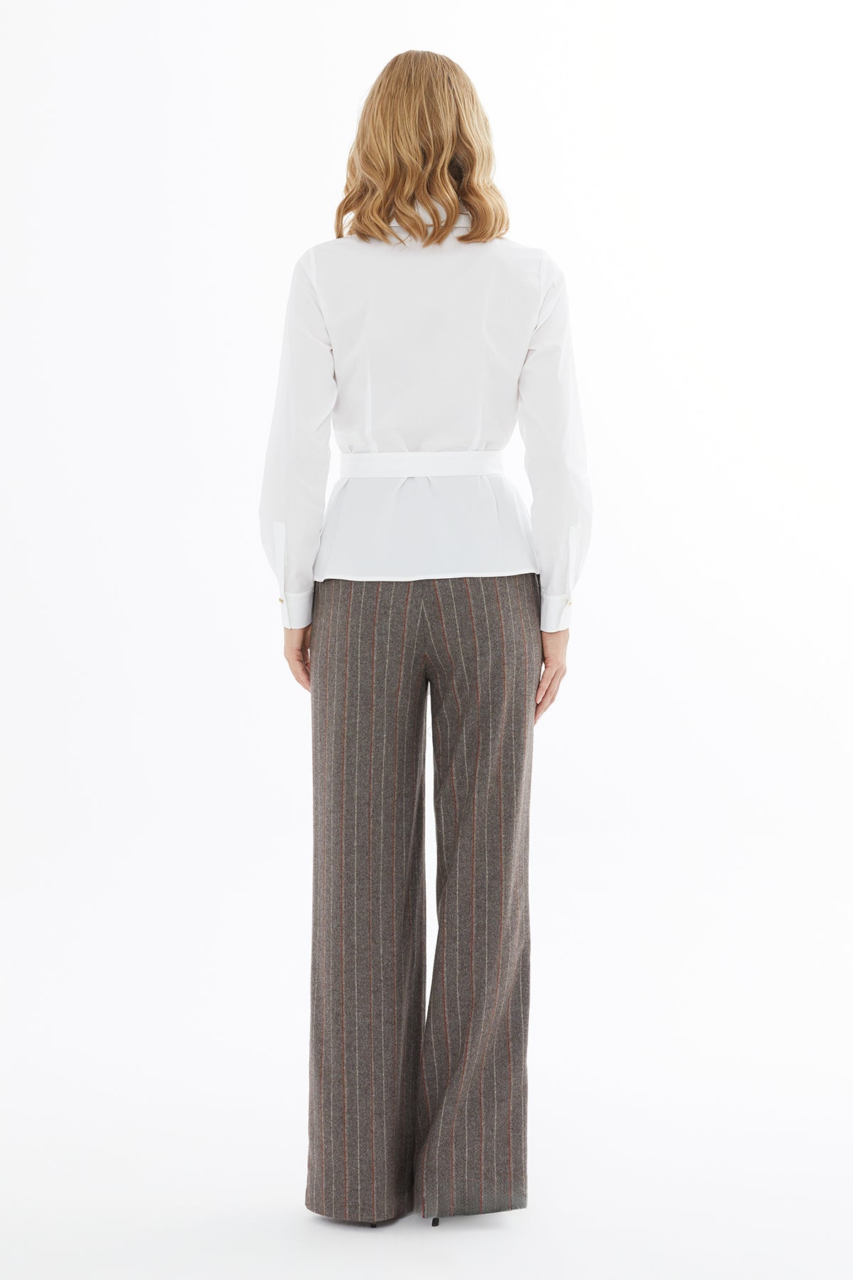 White Long-Sleeved Shirt with Belt
