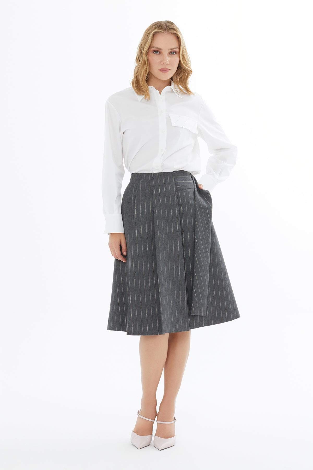 Grey Midi Pleated Skirt