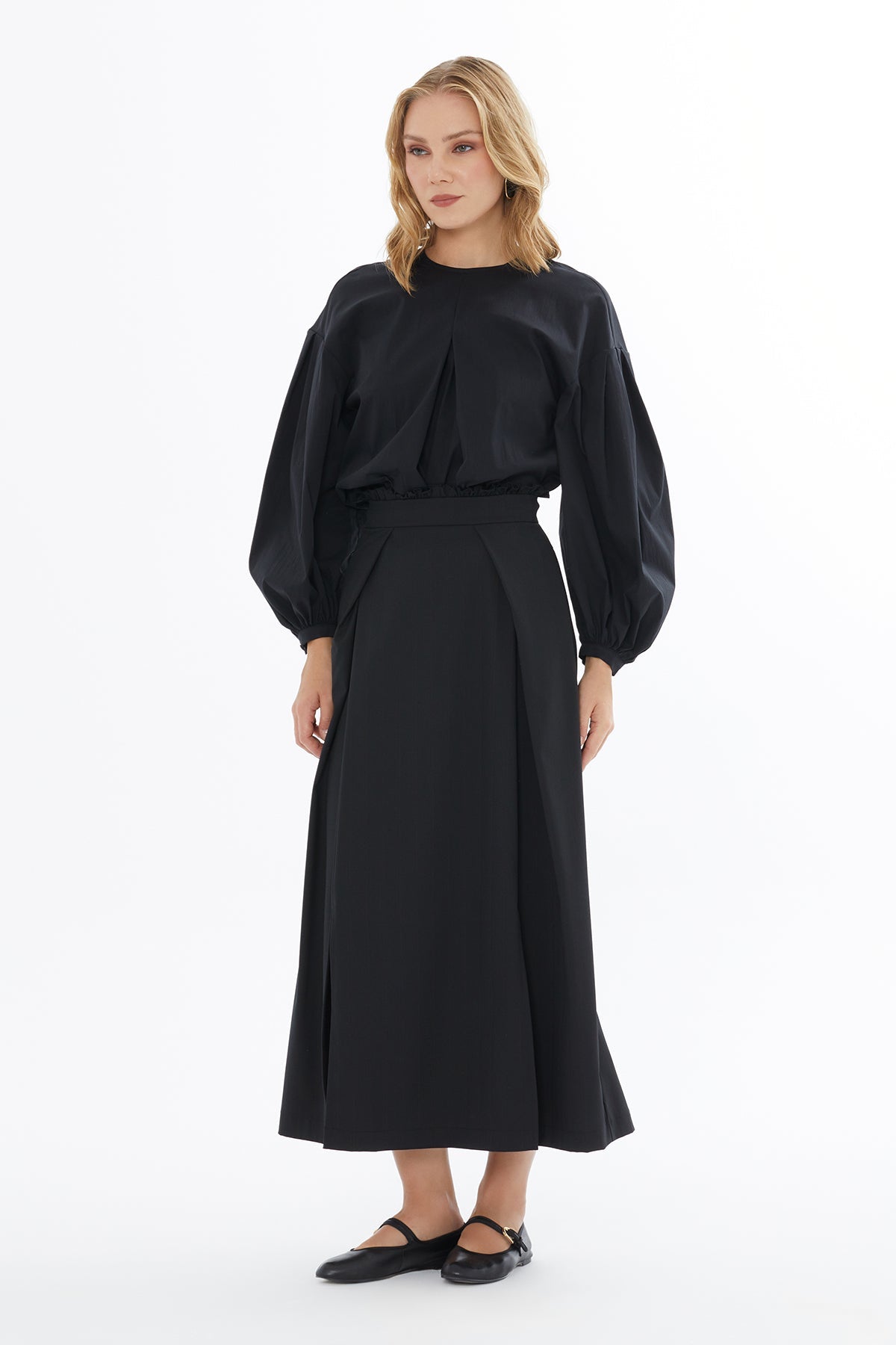 Black Skirt with Front Pleat Detail