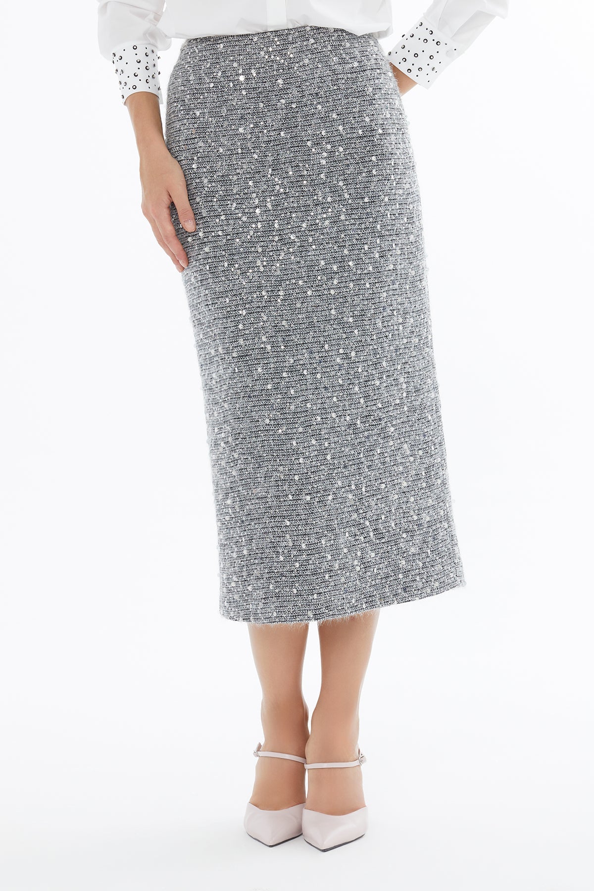 Grey Zip-Up Midi Skirt