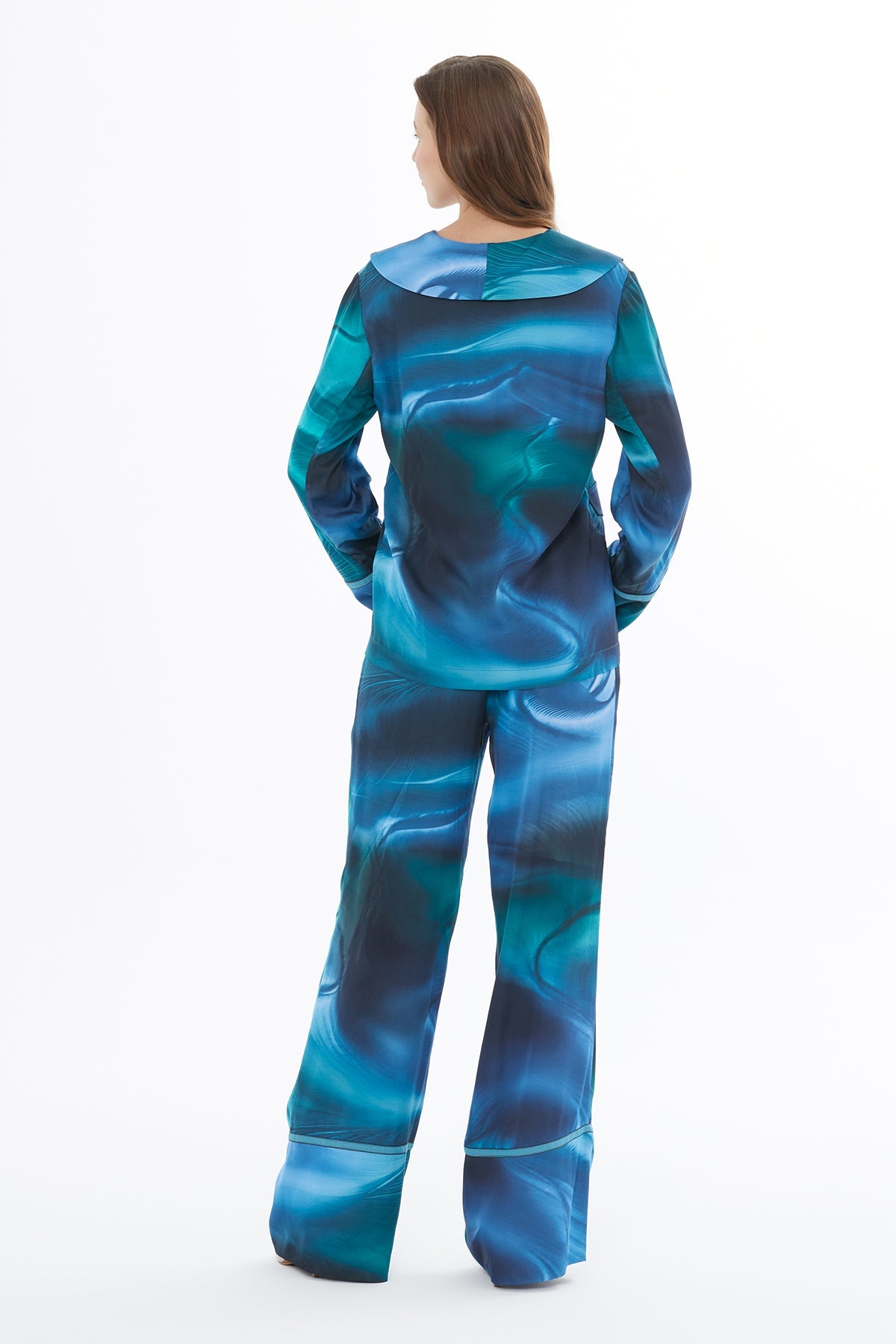 Blue Shawl-Collar Fillet-Pocket Jacket