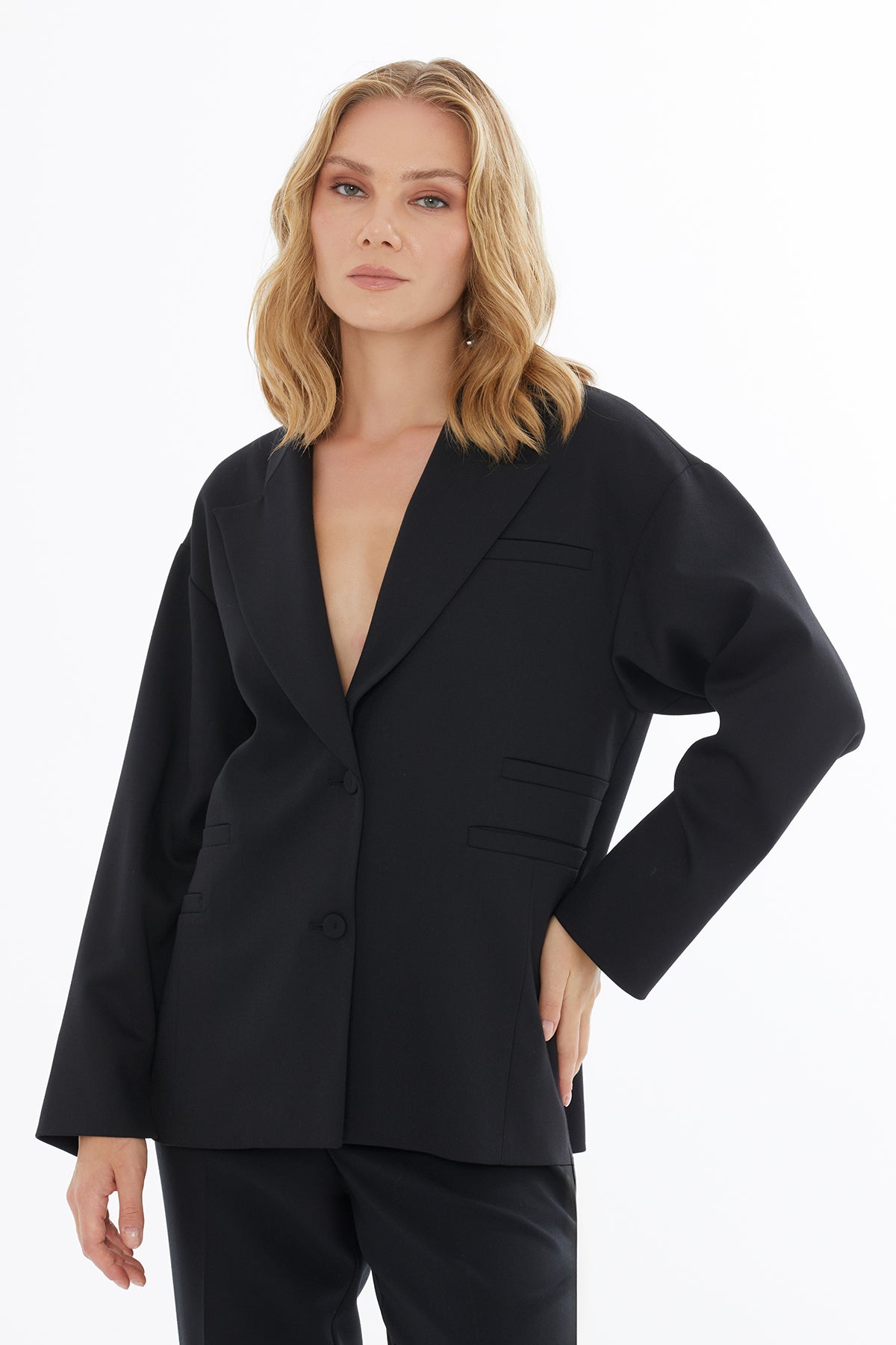 Black Jacket with Fillet Pocket Detail