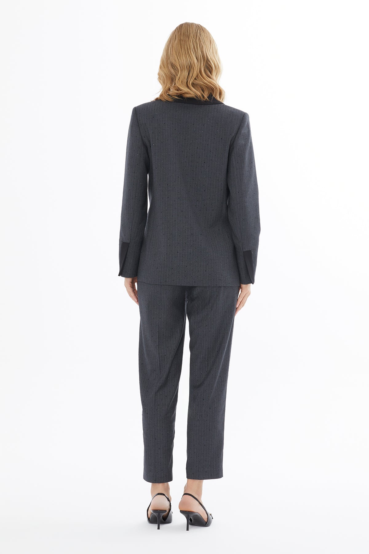 Grey Double-Breasted Jacket with Pockets