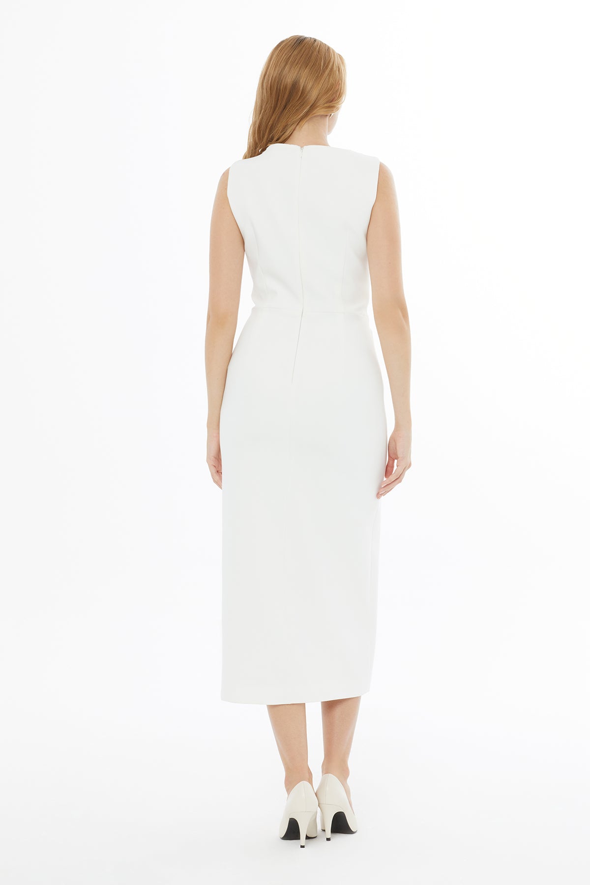 Ecru Shoulder-Drape Midi Dress