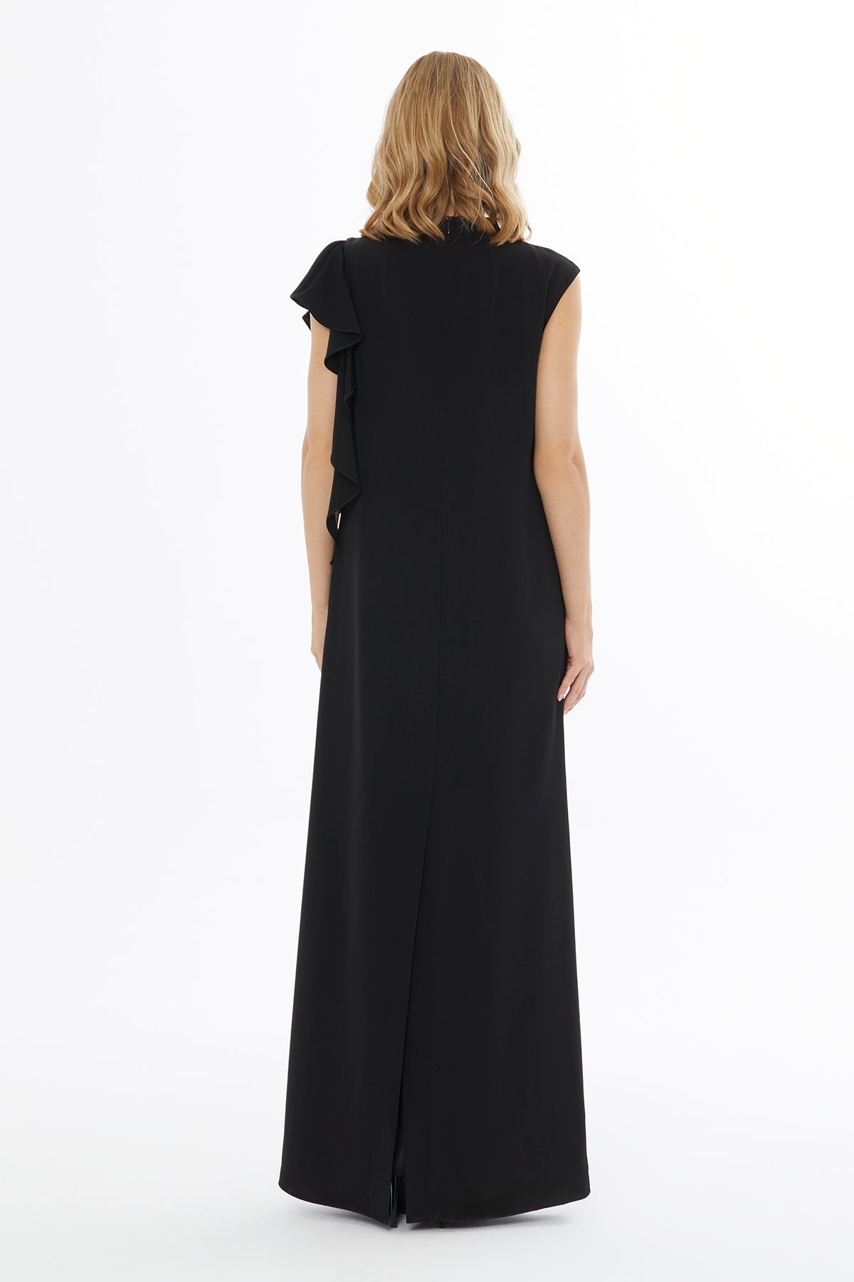 Black Long Dress with Ruffle Detaily0