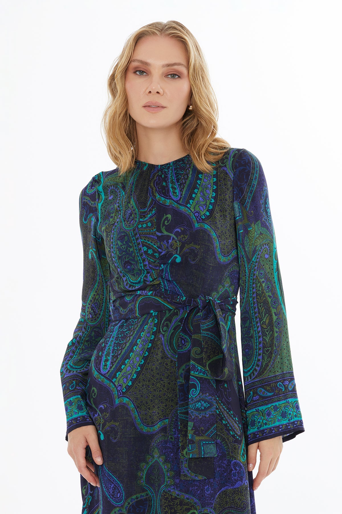 Printed Maxi Dress with Belt Accessory