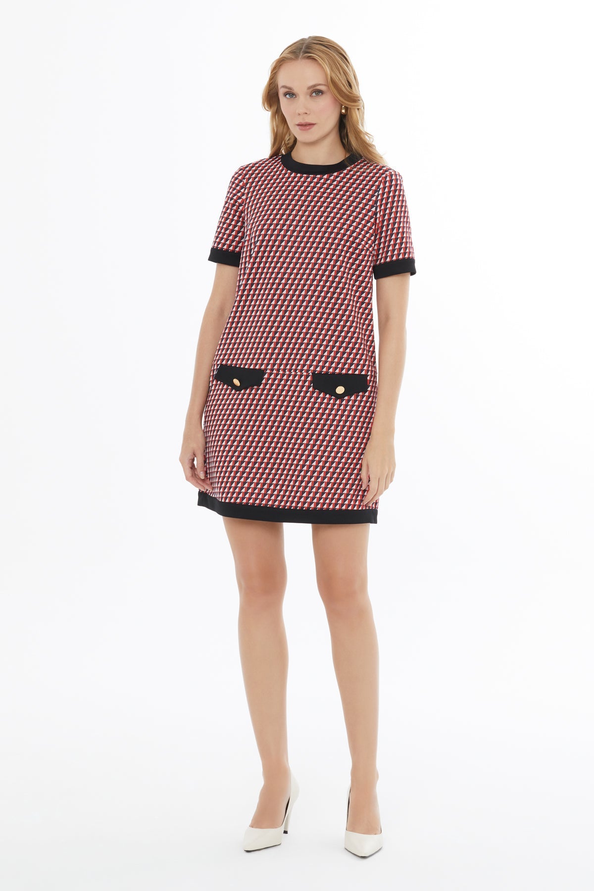 Printed Round-Neck Pocketed Mini Dress