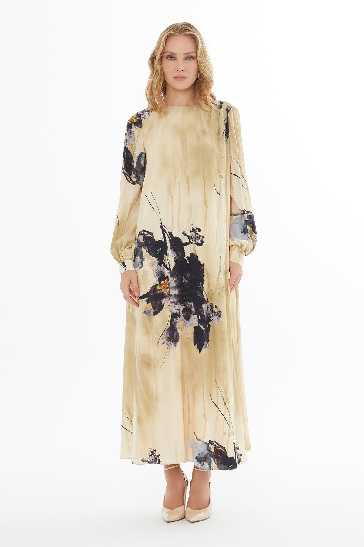 Printed Round-Neck Long Dress