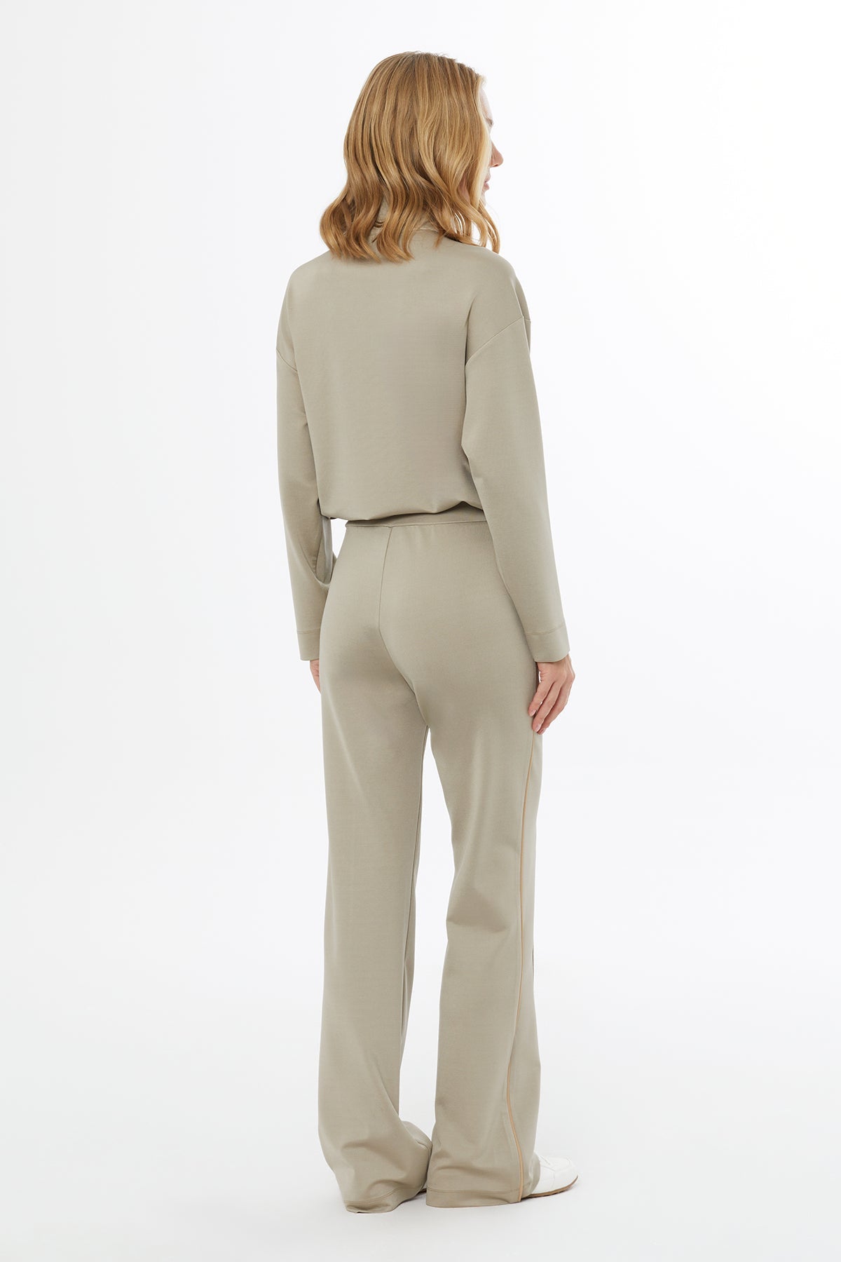 Beige Elastic-Waist Wide-Leg Sweatpants