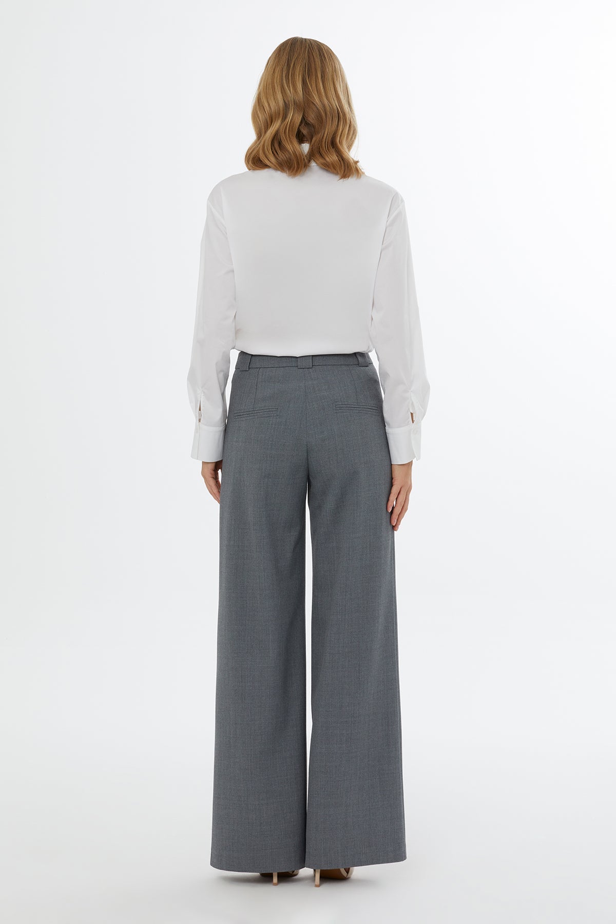 Grey Rib-Detail Wide-Leg Trousers