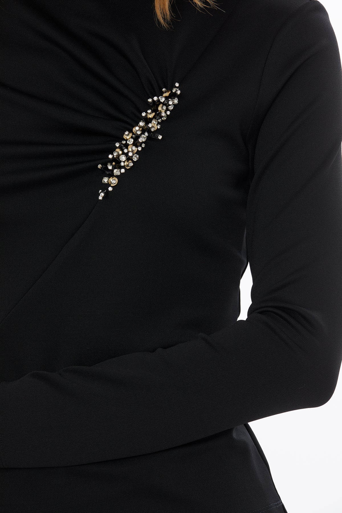 Black Pleated Turtleneck Blouse