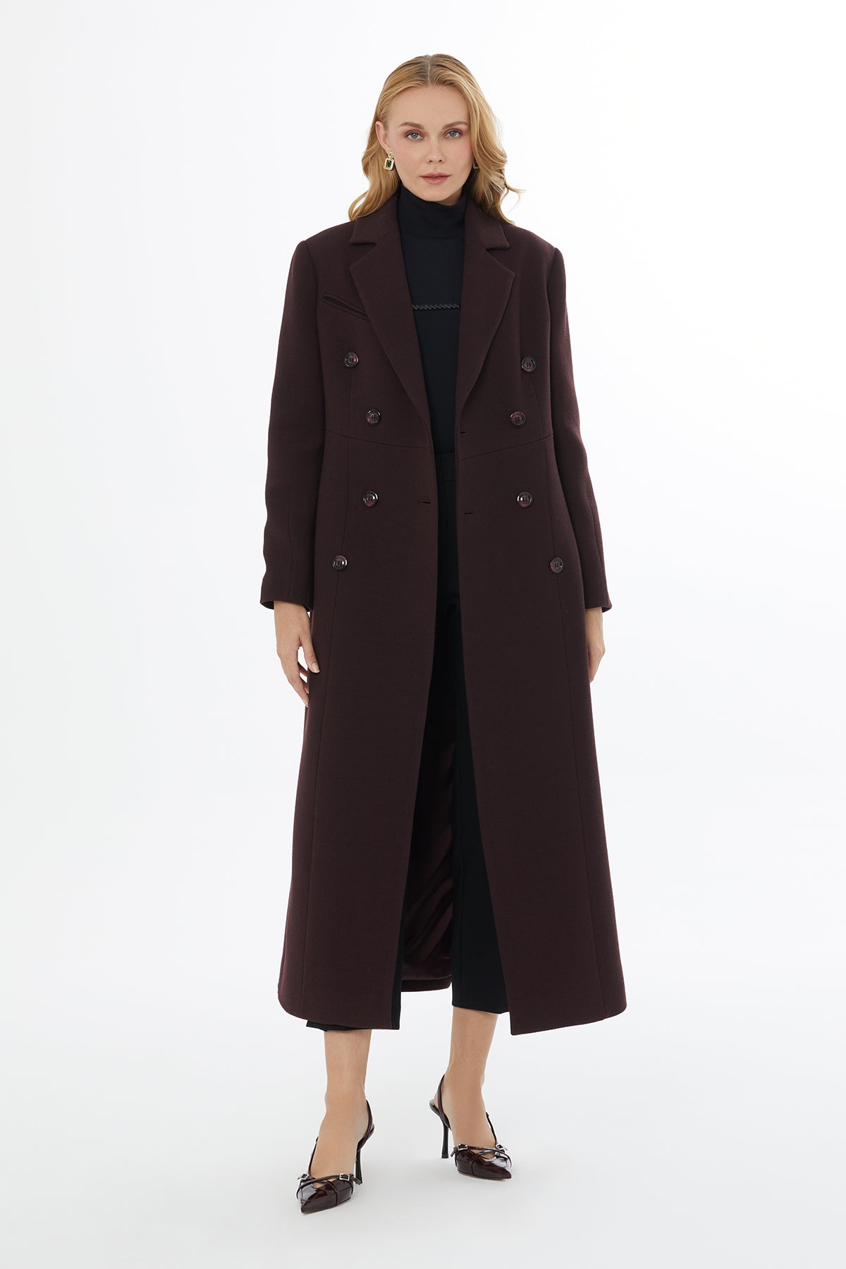 Burgundy Long Back-Slit Coat