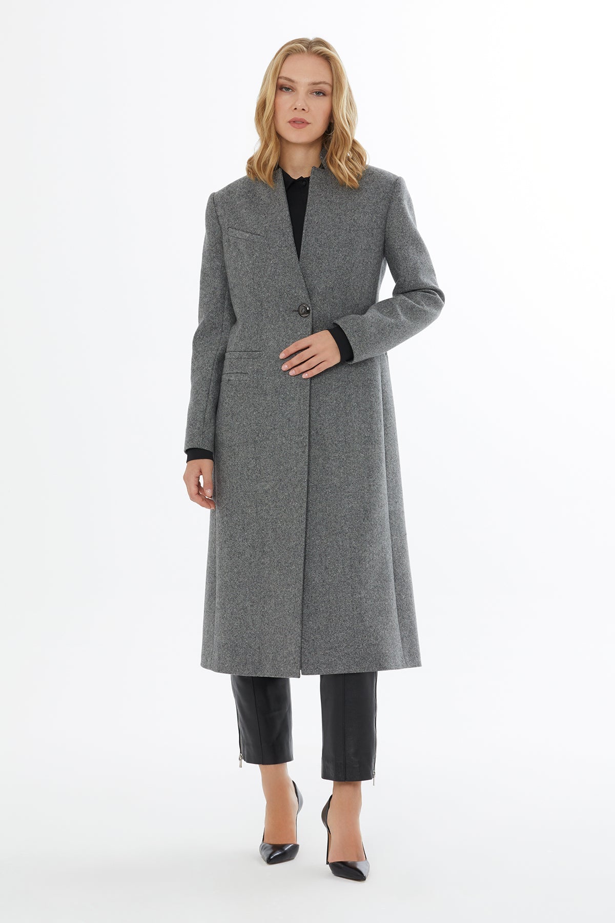 Grey Button Detail Full-Fit Coat
