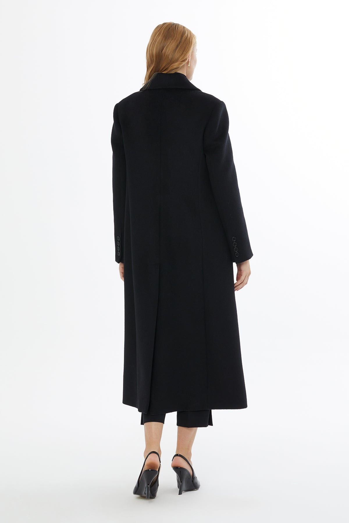Black Buttoned Coat with Back Slit