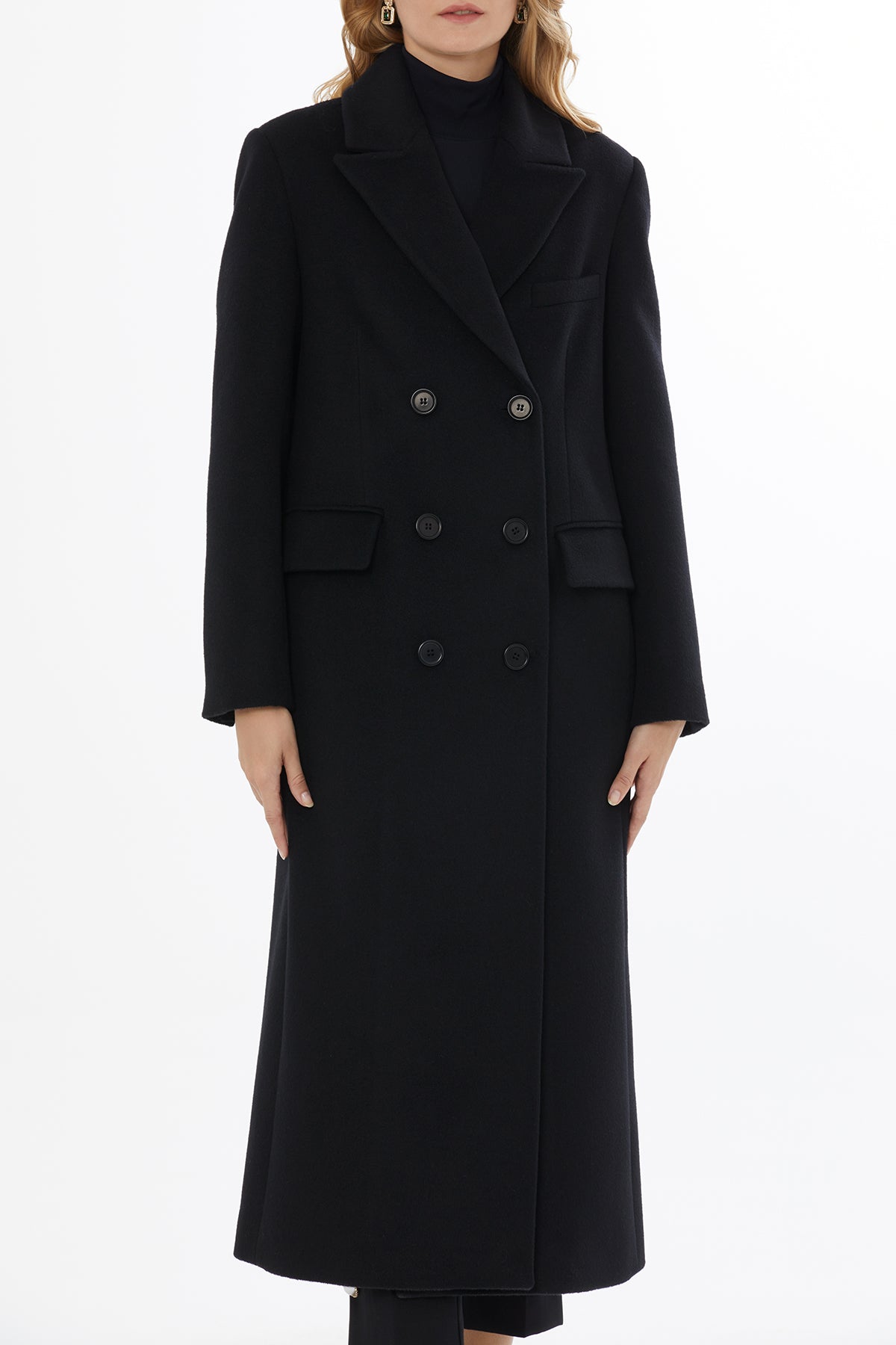 Black Buttoned Coat with Back Slit