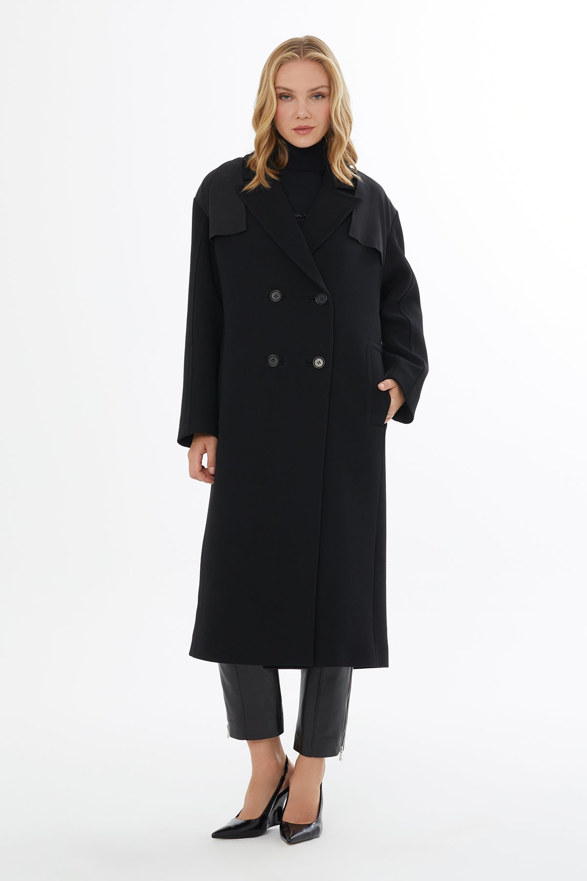 Black Back-Closure and Slit Coat