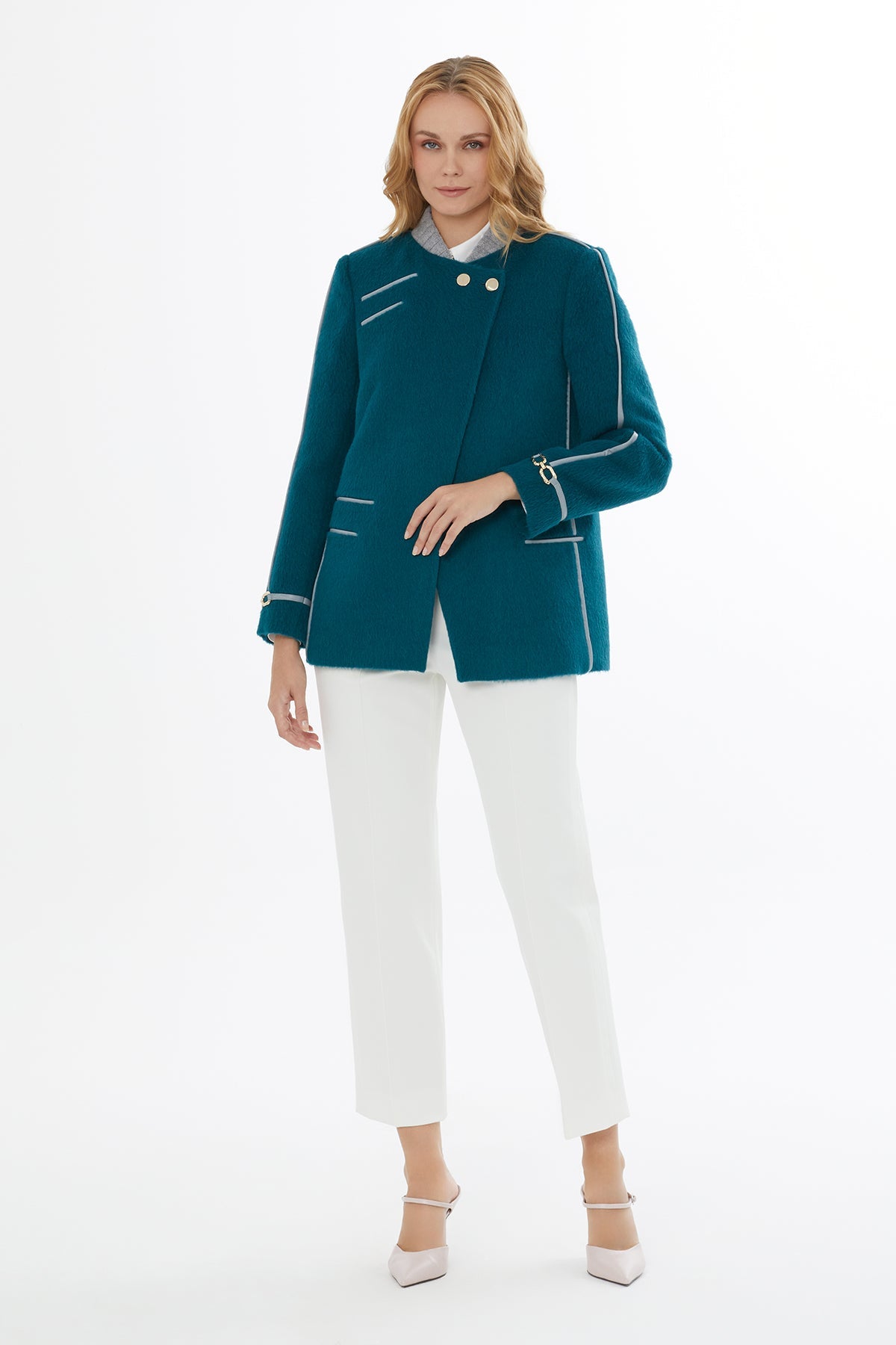 Green Pockets and Button Closure Jacket