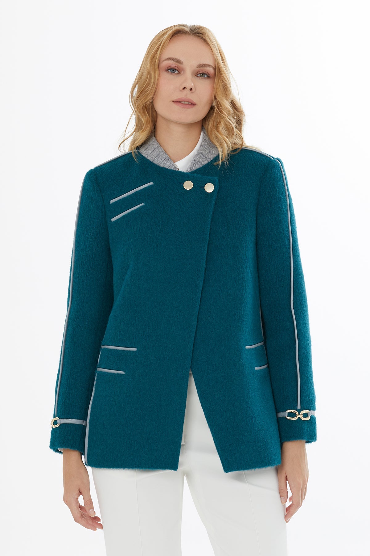 Green Pockets and Button Closure Jacket