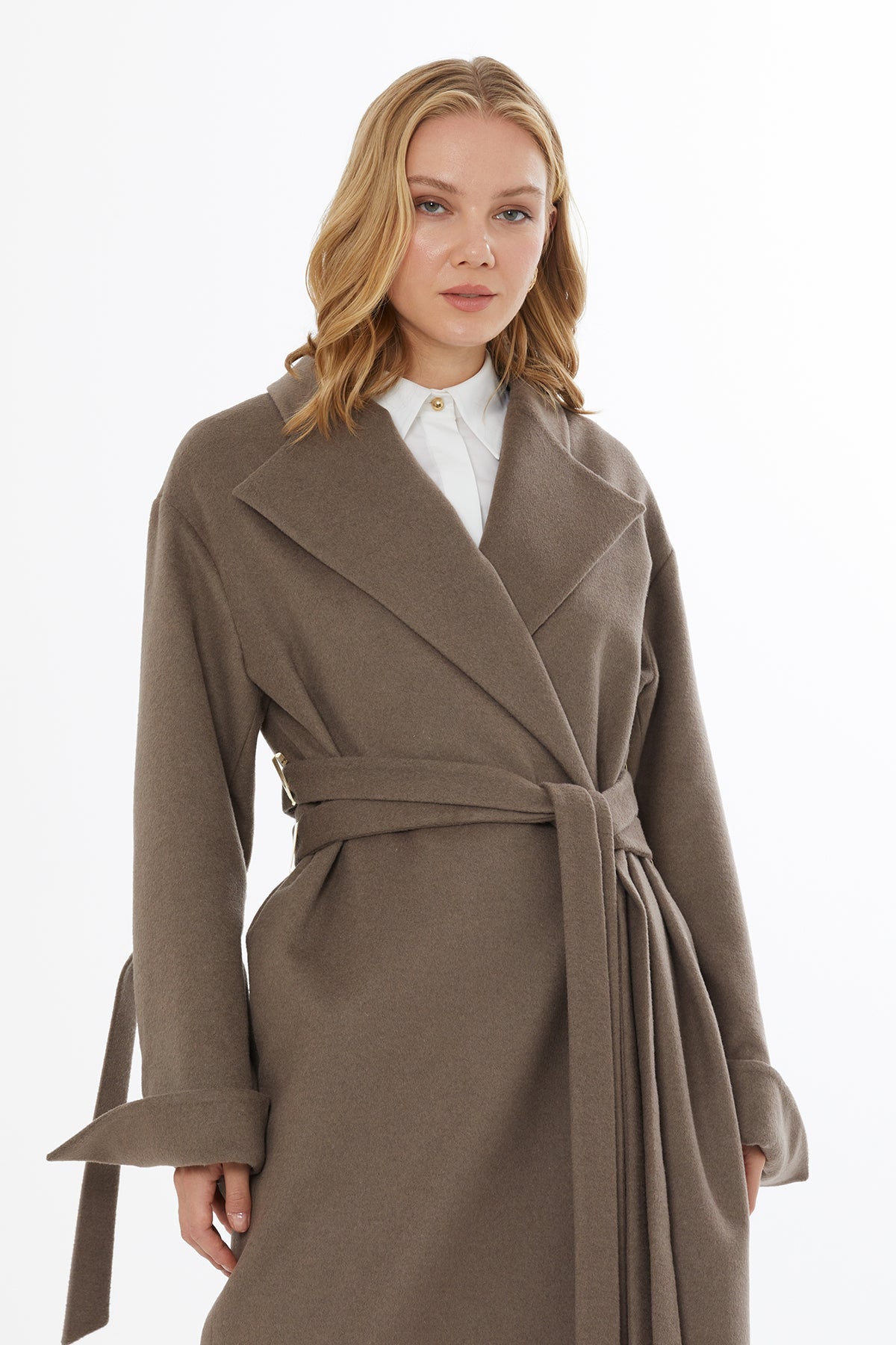 Brown Double-Belt Oversized Coat