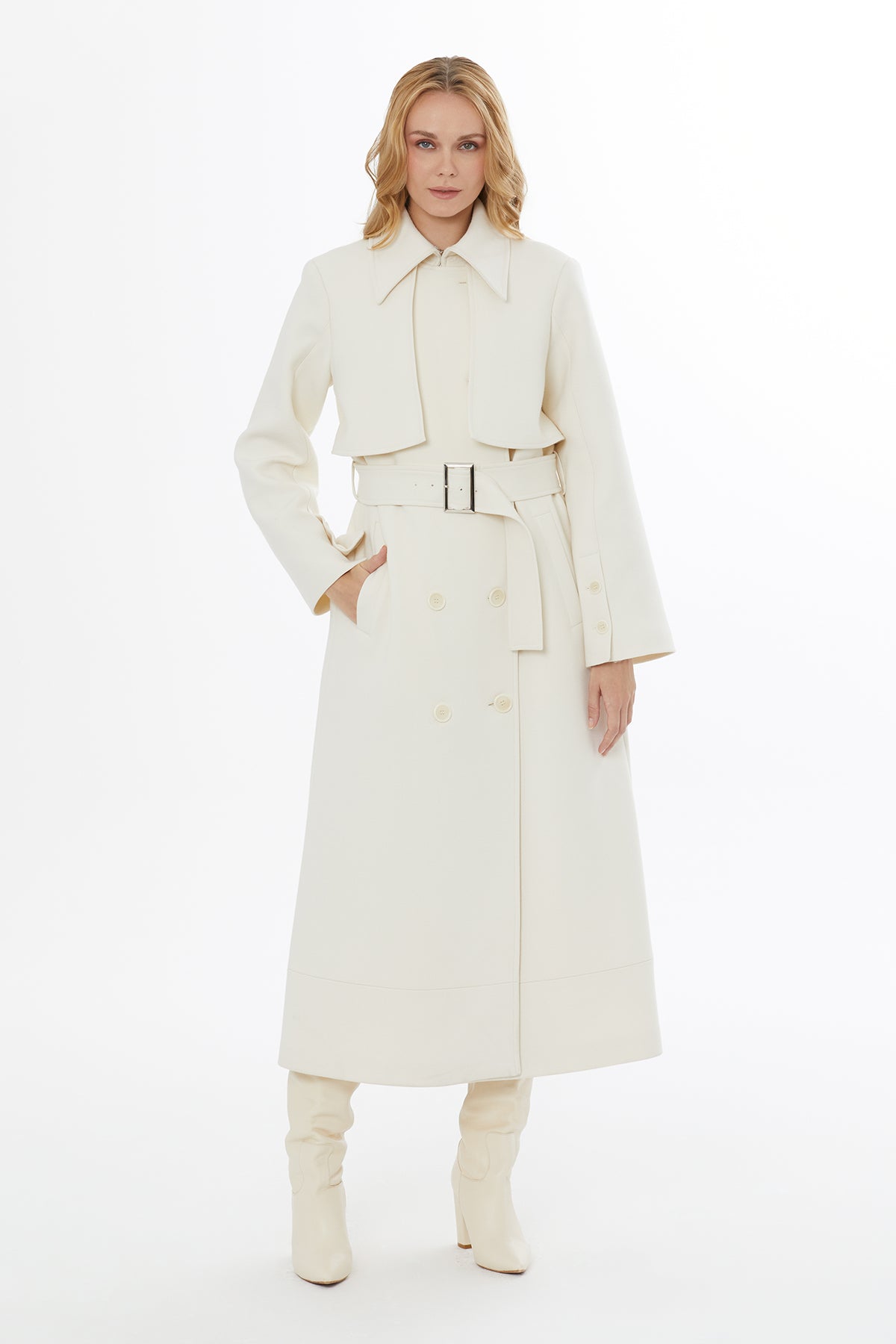 Shirt Collar Coat with Belted Closure