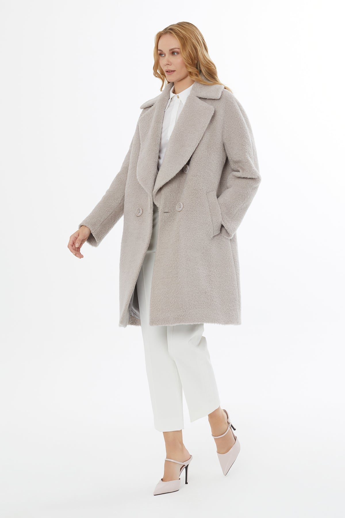 Beige Coat with Button Detail