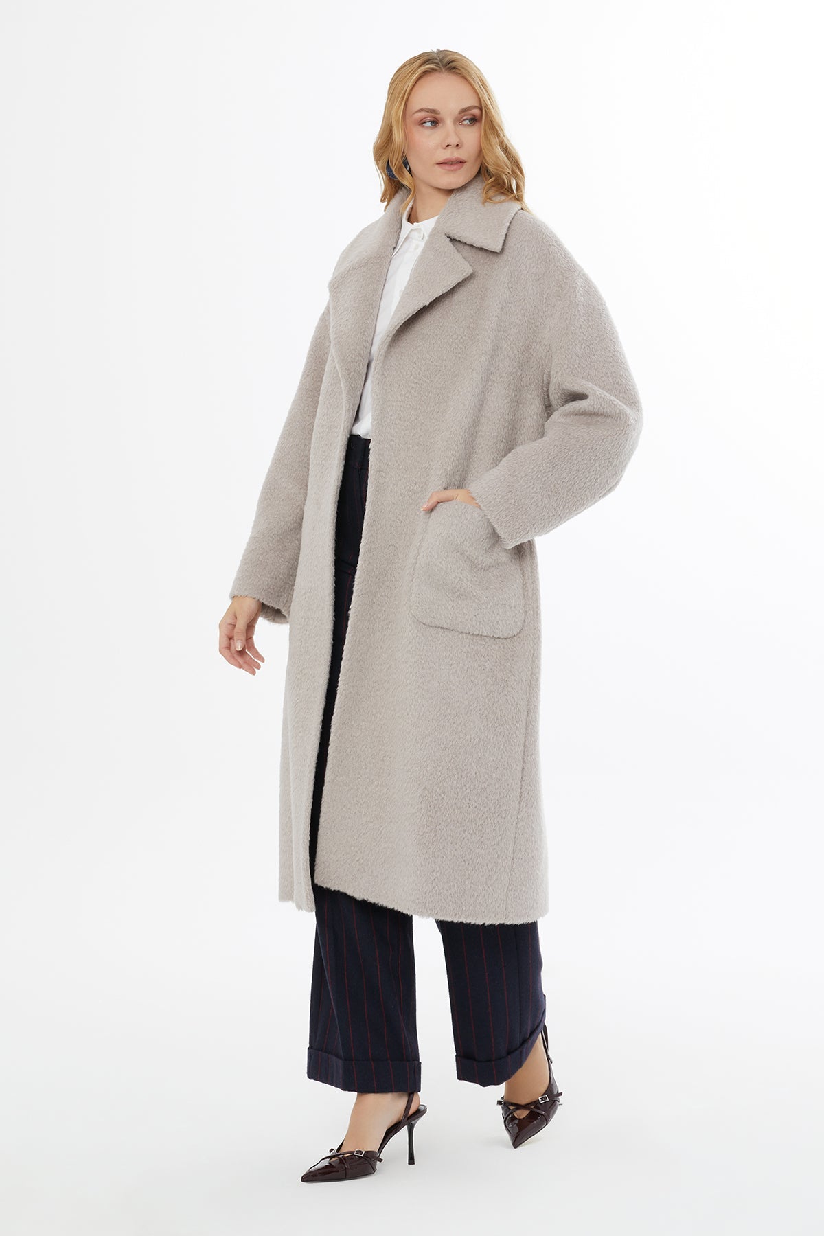 Beige Coat with Belt Closure