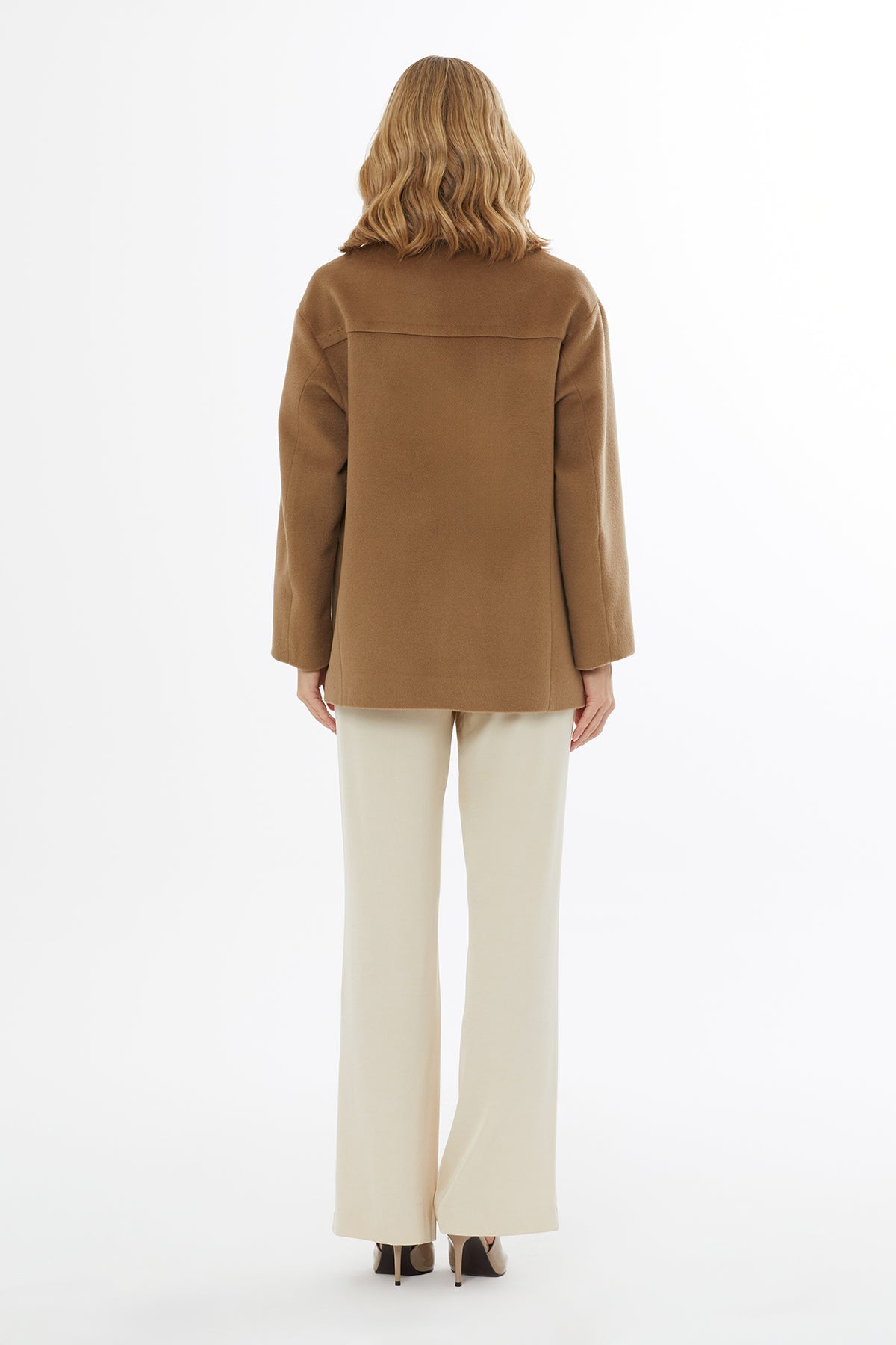 Brown Applique-Pocketed Shirt-Collar Jacket