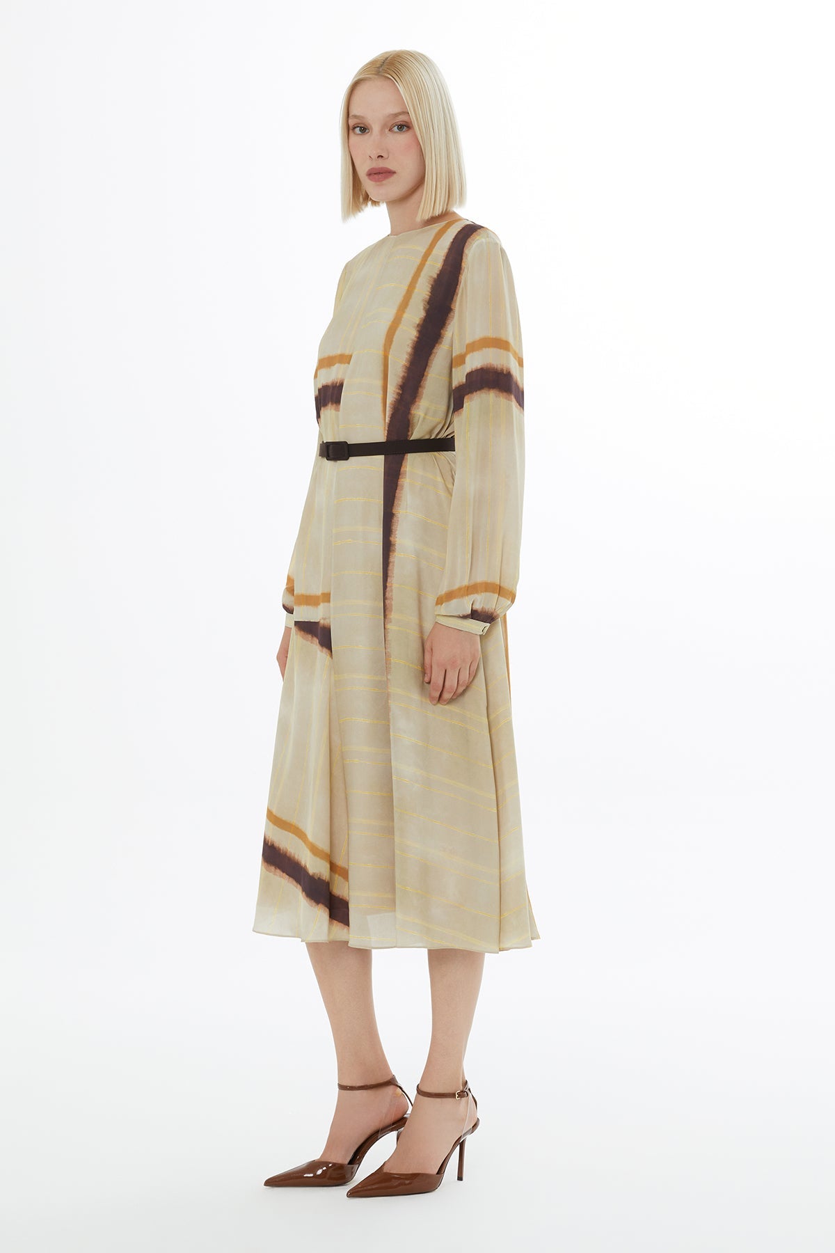 Printed Round-Neck Midi Dress