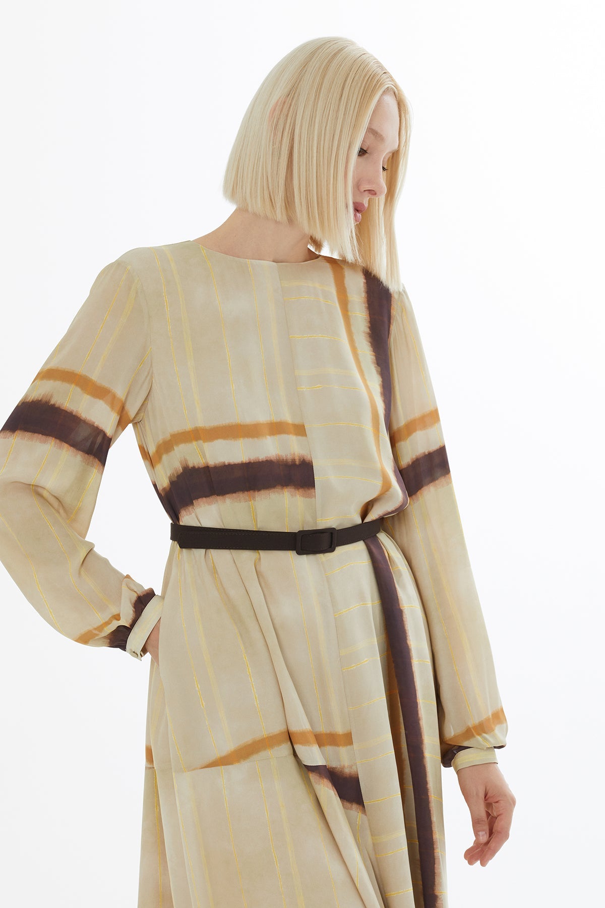 Printed Round-Neck Midi Dress