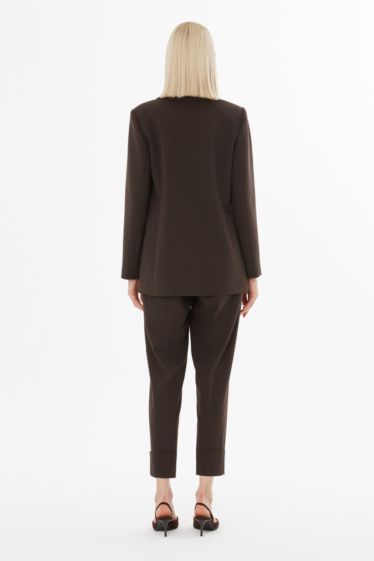 Set with Double Pleated Pants and Elastic Waist, Metal Button Detail