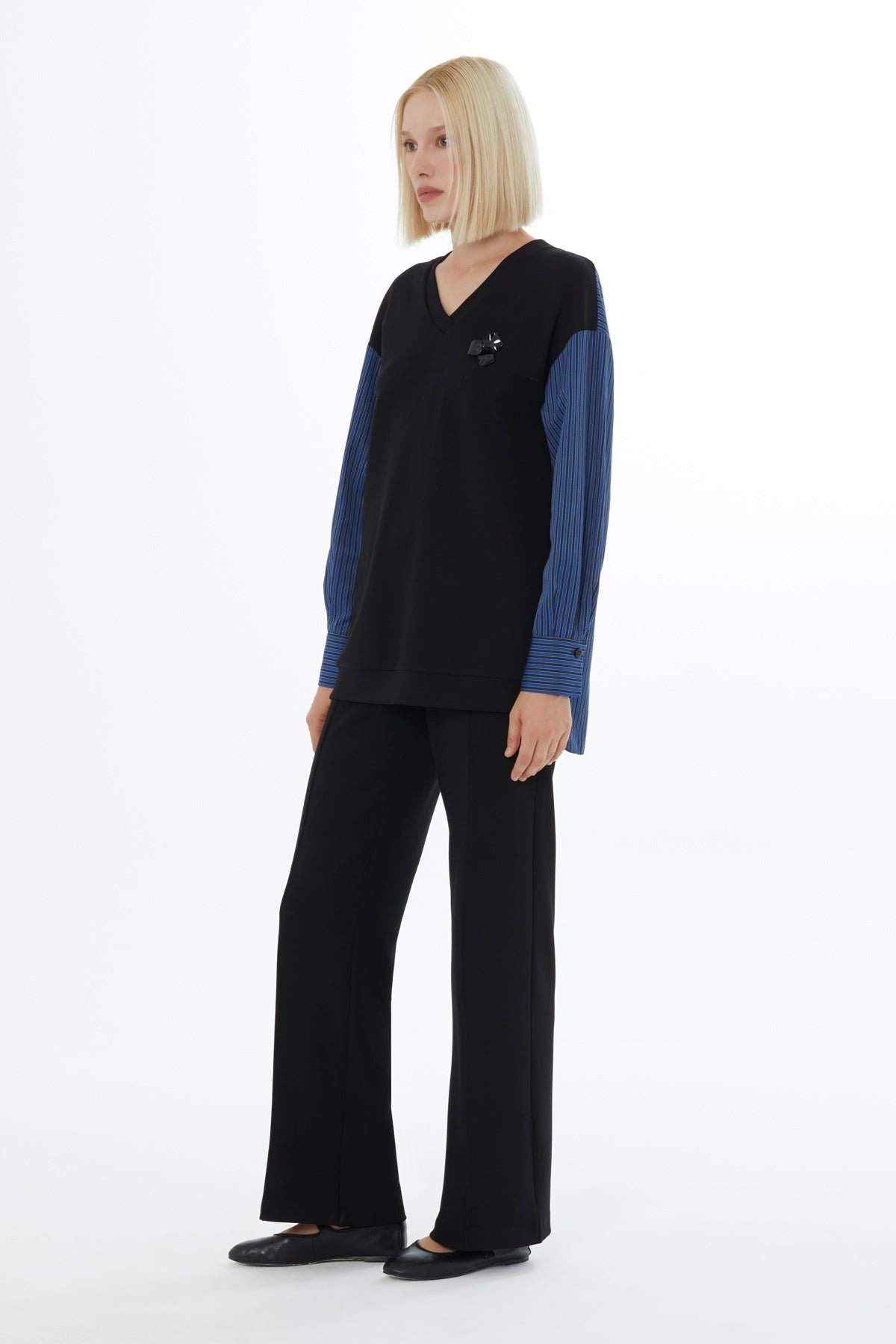 Black Tracksuit Set with Brooch Detail