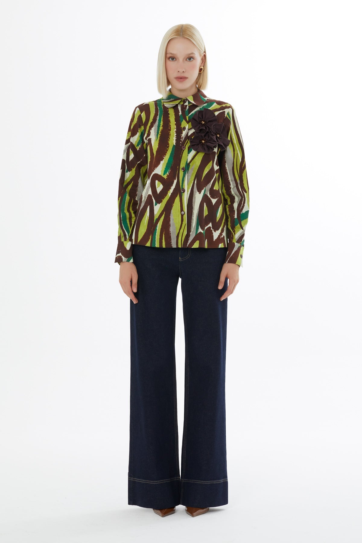 Blue Shirt with Patterned Floral Details