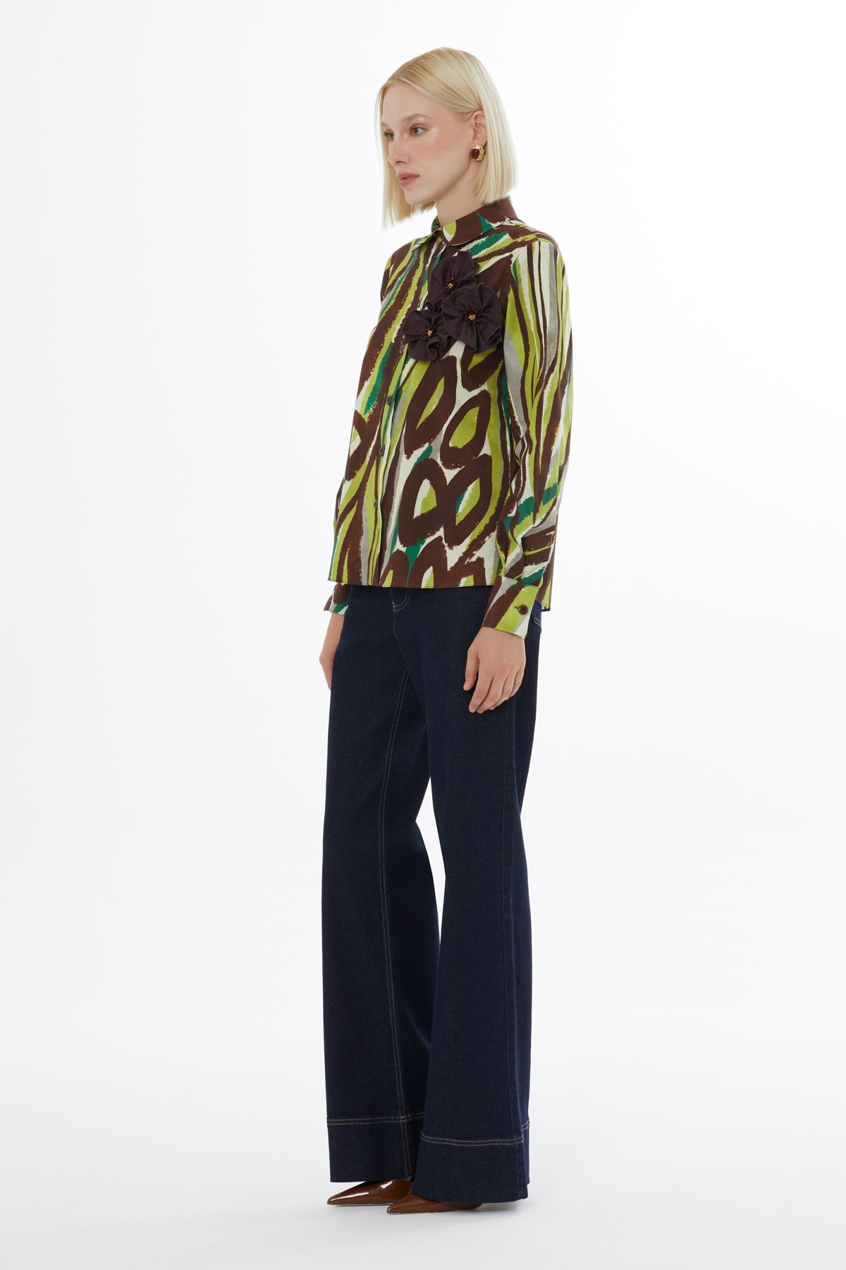 Blue Shirt with Patterned Floral Details