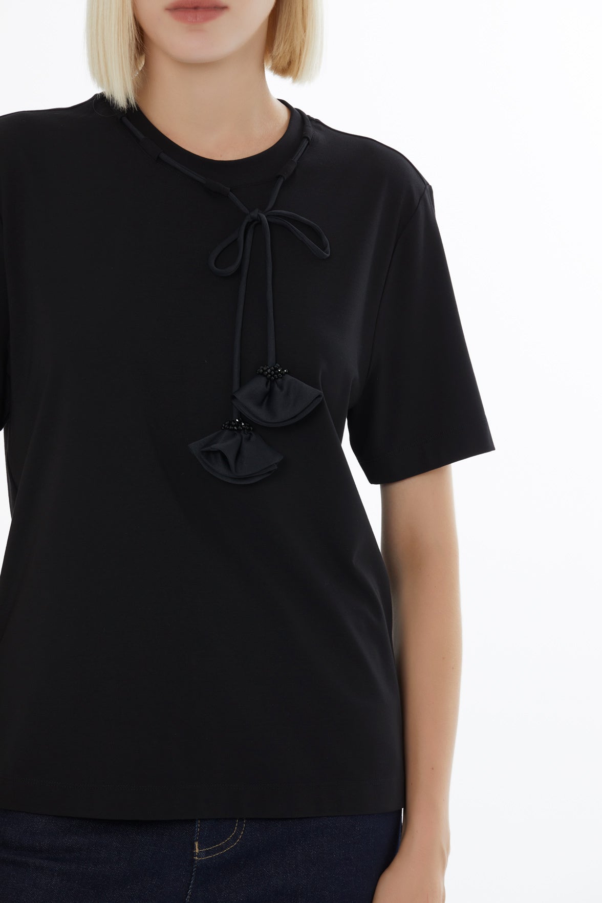 Black Minimalist Blouse with Accessory Details