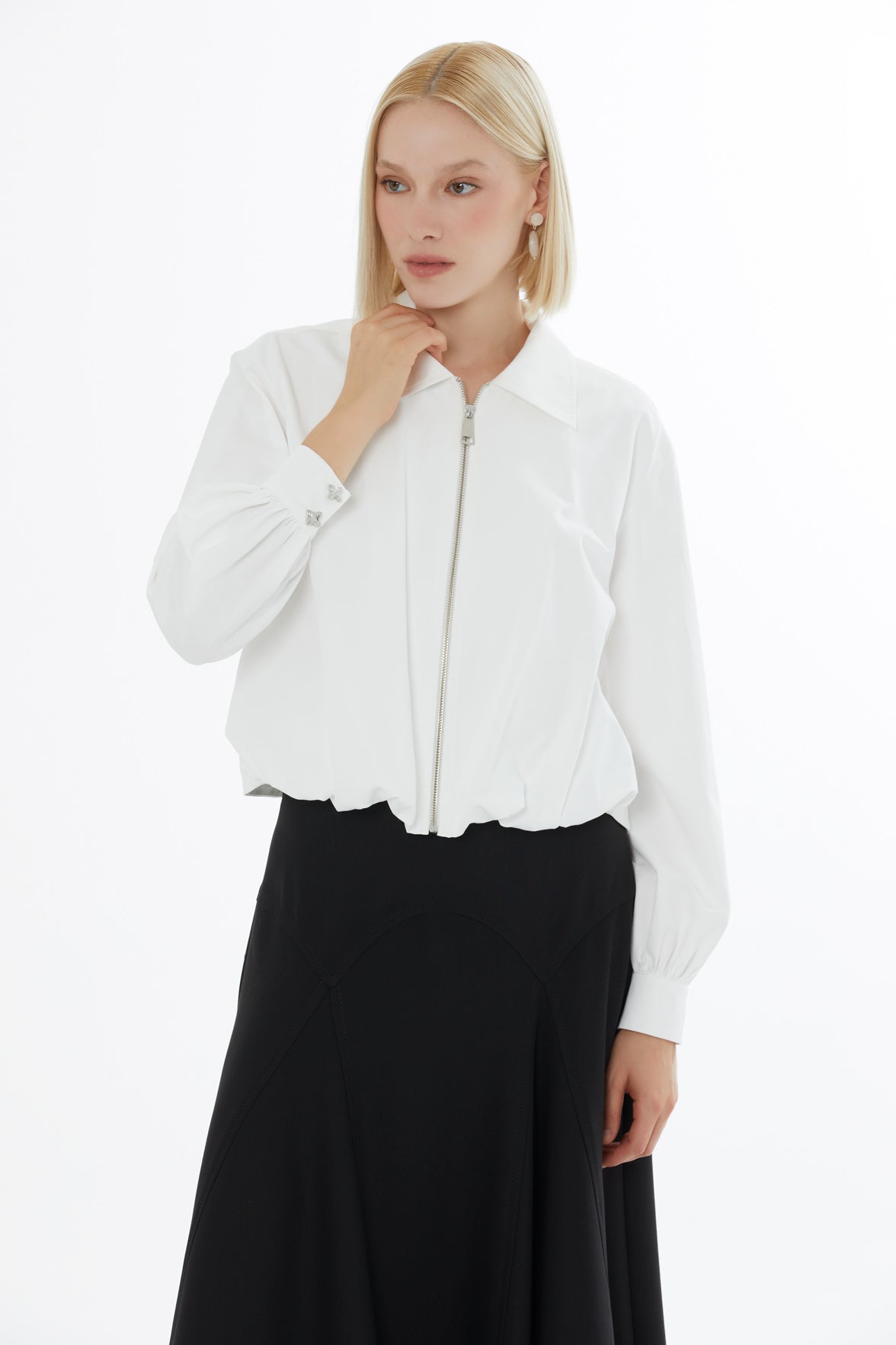 Ecru Modern-Cut Zip Jacket