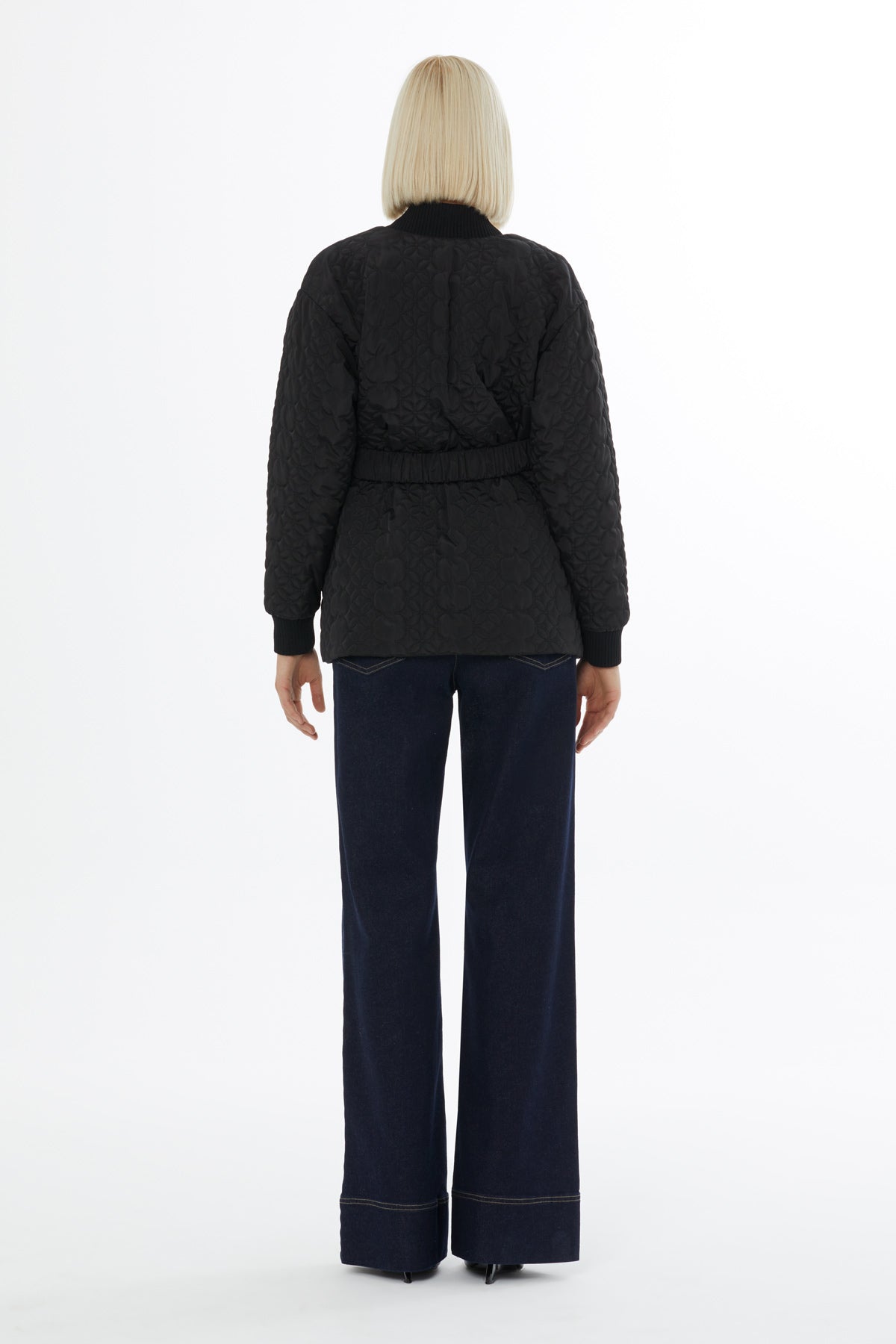 Black Quilted Jacket with Belt