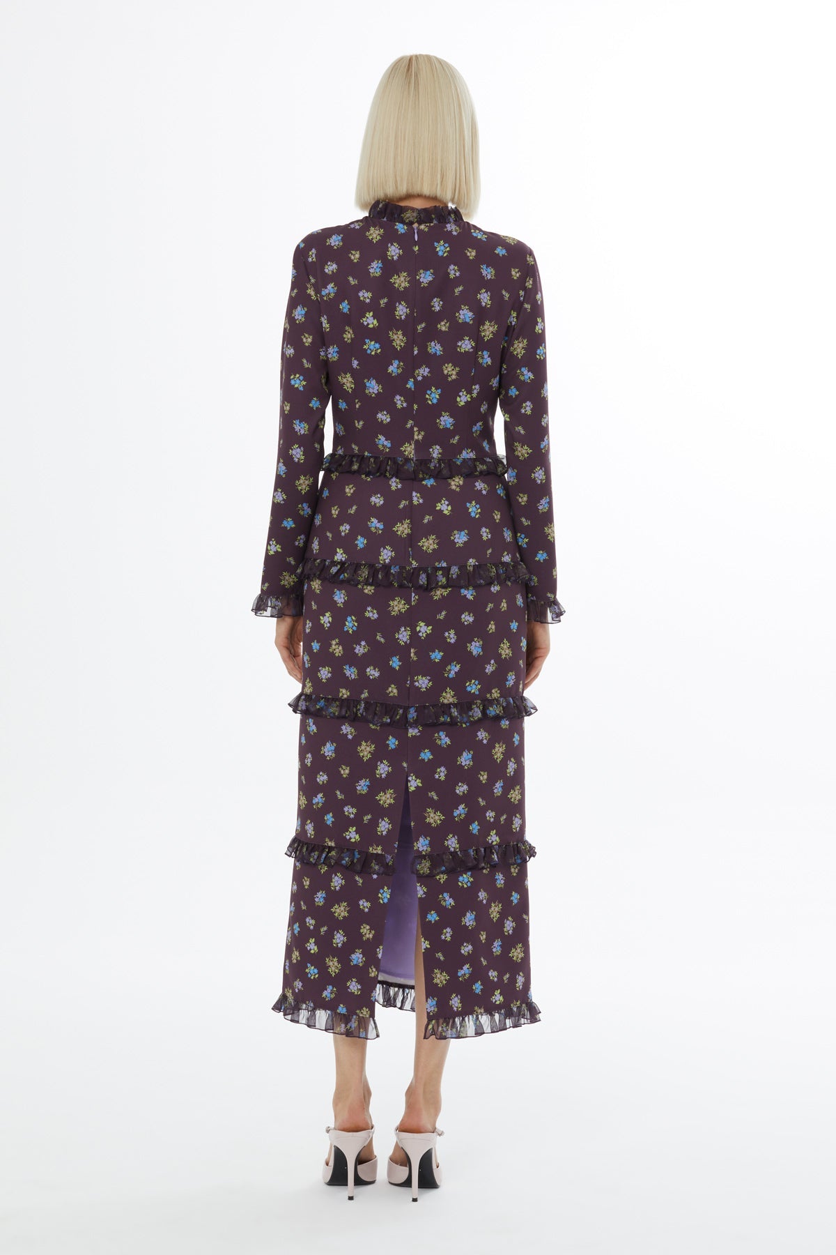 Purple Ruffled High Neck Maxi Dress