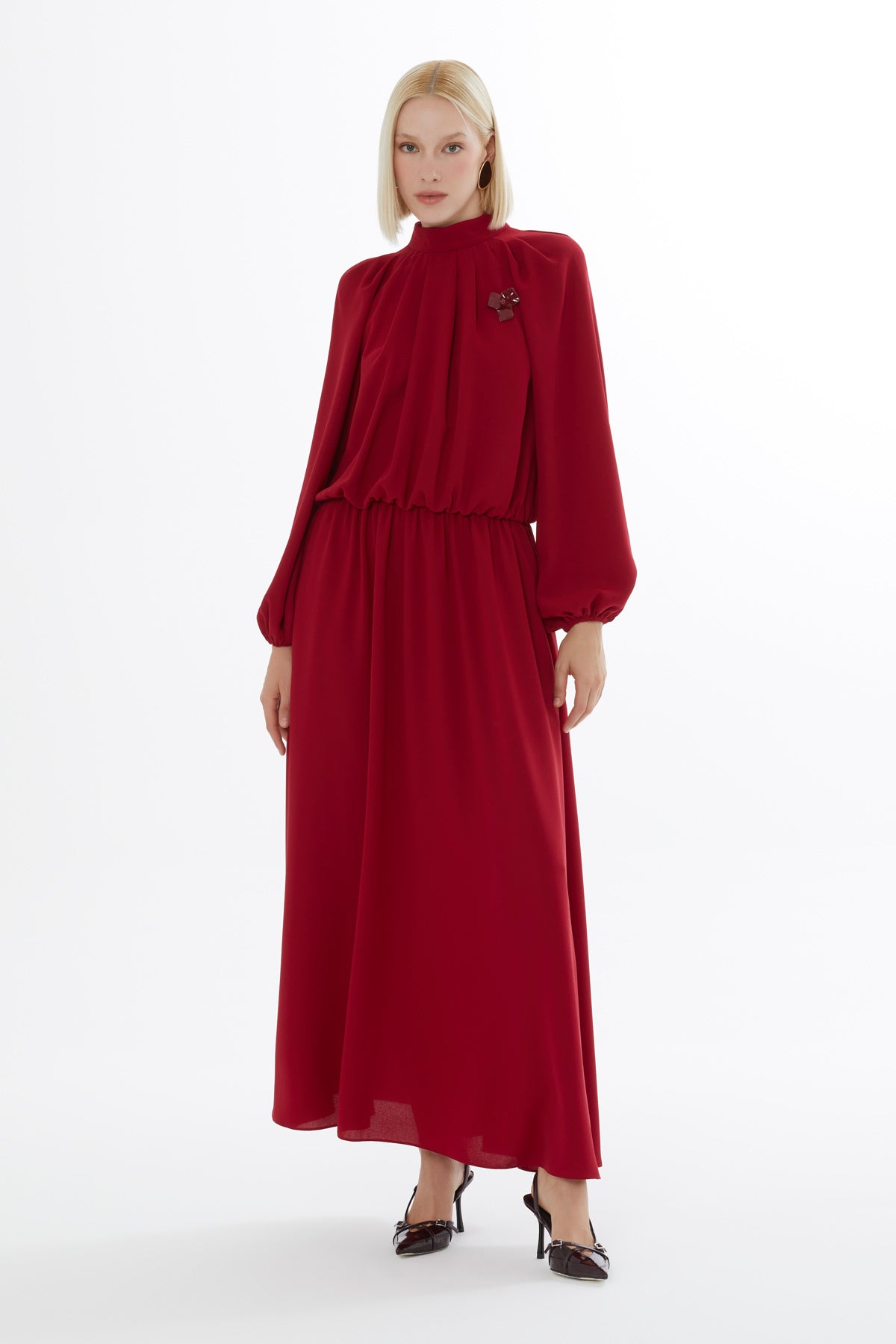 Long Sleeve Maxi Dress with Elastic Waist and Cuffs