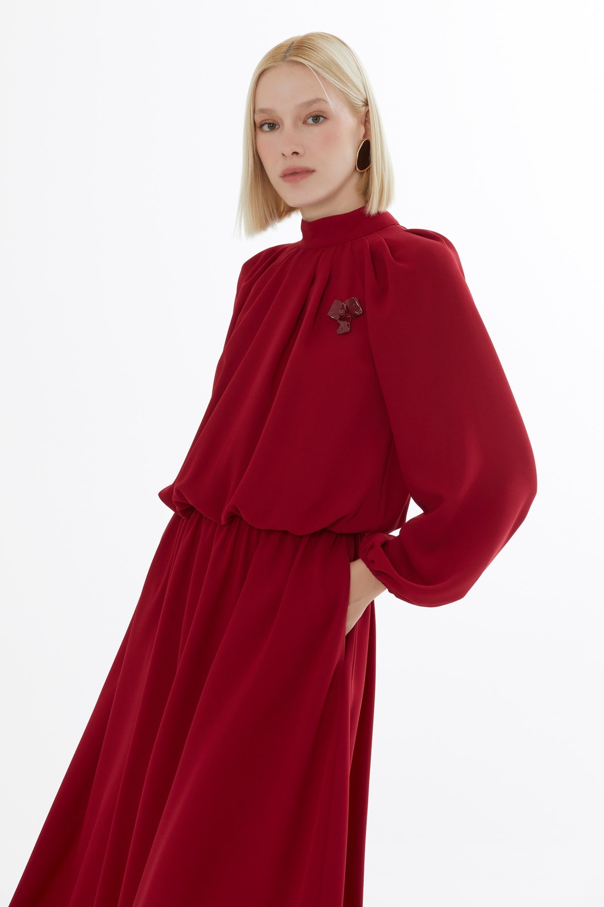 Long Sleeve Maxi Dress with Elastic Waist and Cuffs