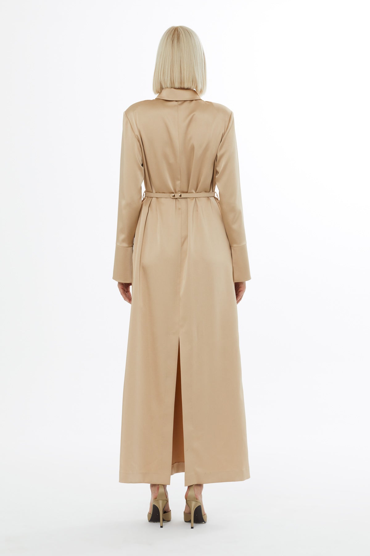 Beige Long-Sleeved Maxi Dress