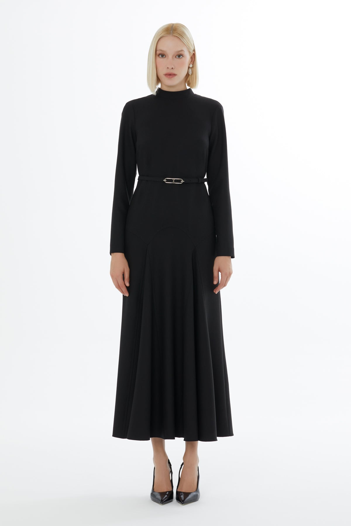 Black Ruffled Belted Maxi Dress