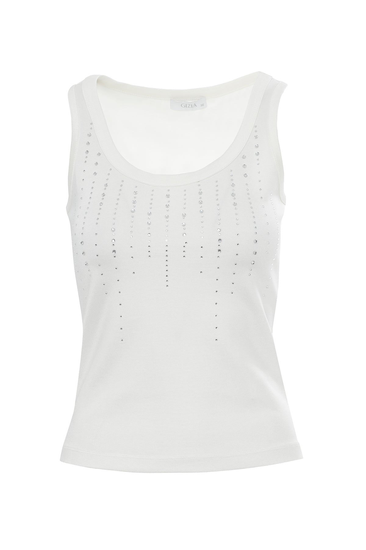 Ecru Sleeveless Top with Stone Details